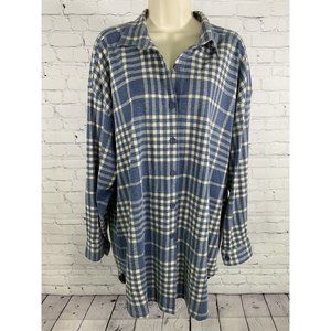 VTG Style New York Blue White Collared Long Sleeve Plaid Flannel Button Up L